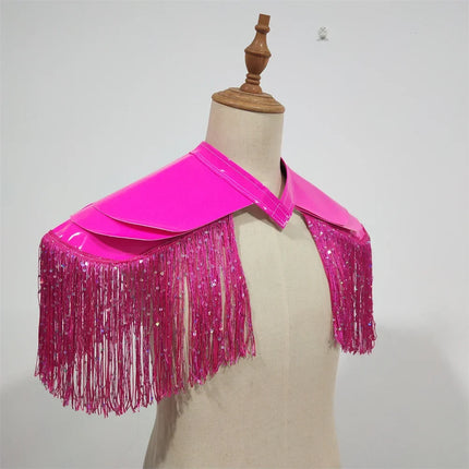 Metallic Laser Fringe Shoulder Armor & Tassel Vest Stage Costume