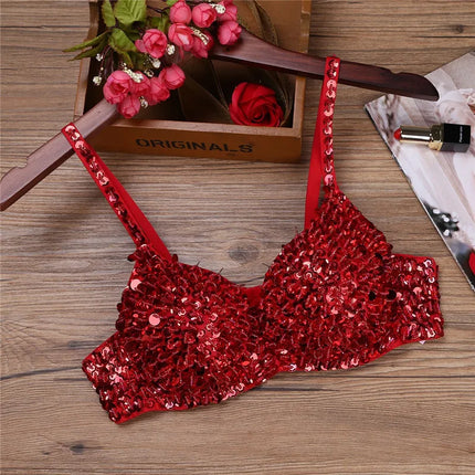 The Stardust Prism Sirena – Sequined & Looped Beading Padded Push-Up Bra Top