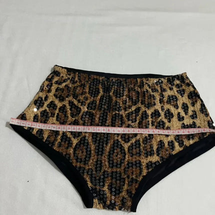 Sequined Top & High-Waist Leopard Print Shorts 2-Piece Gogo Dance Set