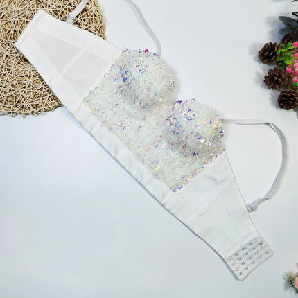 The Stardust Prism Siren – Sequined Glitter Bustier Corset Crop Top