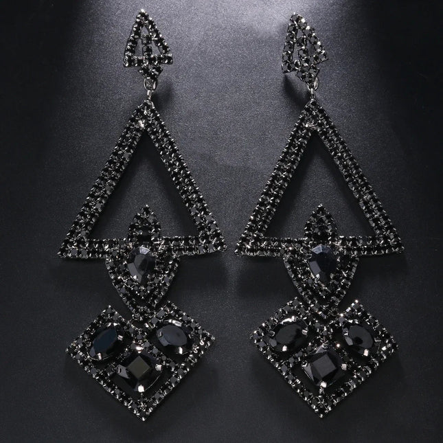 Oversized Black Crystal Hoop Earrings Drag Queen Stage Performance Drop Jewelry