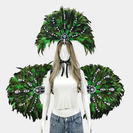 Unisex Artisanal Feather Headdress & Wings Carnival Performance Set