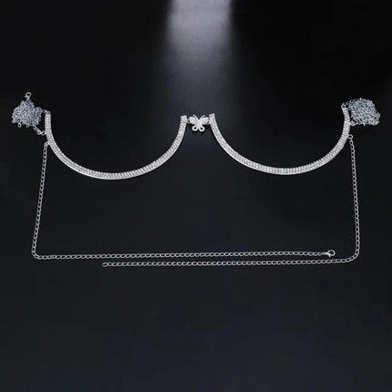 Luxury Rhinestone U-Shape Chest Chain – Shimmering Water Drop Pendant Bikini Bra Body Jewelry for Festivals & Beachwear
