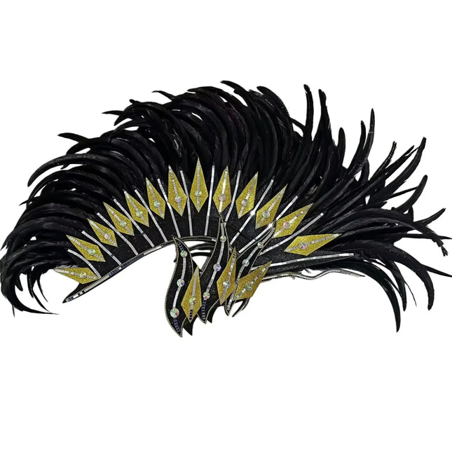 The Stardust Dark Empress – Premium Black Feathered Carnival & Gogo Headdress