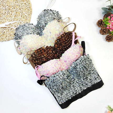 The Stardust Prism Siren – Sequined Glitter Bustier Corset Crop Top