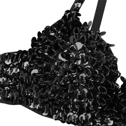 The Stardust Prism Sirena – Sequined & Looped Beading Padded Push-Up Bra Top