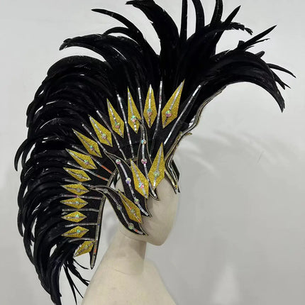 The Stardust Dark Empress – Premium Black Feathered Carnival & Gogo Headdress