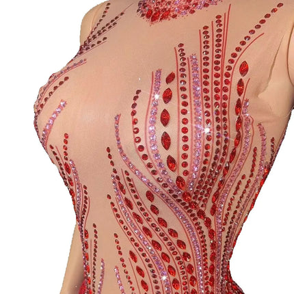 Sparkly Rhinestone, Sequin & Fringe Sleeveless Bodysuit Stage Performance Costume