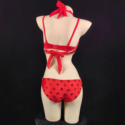 Luxury Rhinestone & Crystal Beaded Halter Bikini Stage Bodysuit