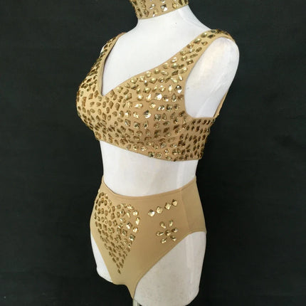Sexy DJ Nightclub Pole Dance Costume Rhinestone Bikini Rave Outfit Party Show Stage Wear Dancer Team Performance Clothes
