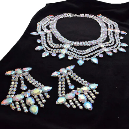 Multi layered Wave Rhinestone Necklace & Earring Set