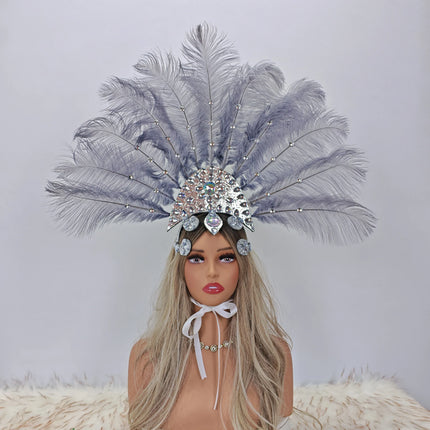 Artisanal Ostrich Feather Showgirl Headdress & Carnival Hair Accessory