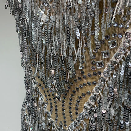 Sparkly Rhinestone Tassel Backless Mesh Bodysuit Luxury Stage Performance Costume