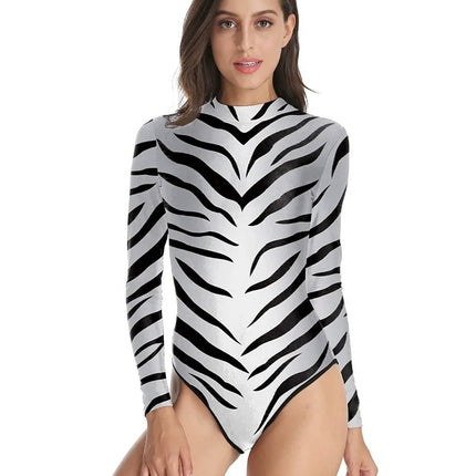 Animal Print Long Sleeve Cutout Bodysuit Sexy Stage Dance & Festival Wear