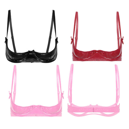 Patent Leather Underwired Open-Cup Bra
