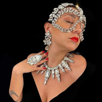 Rhinestone Masquerade Crystal Face Chain Mask