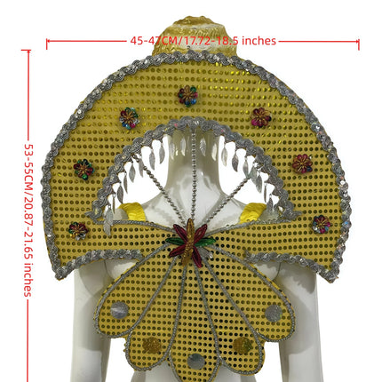 Sequined Butterfly-Style Costume Backpiece with Draped Chain