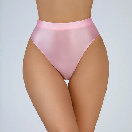 High-Waist Oil Glossy Sheer G-String Thong Satin Smooth Seamless Briefs