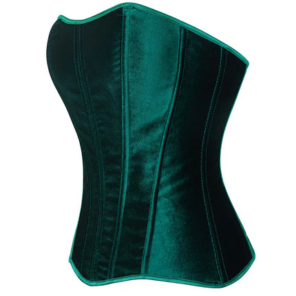 Green Velvet Overbust Corset Top Side Zipper Lace-Up Boned Bustier Top