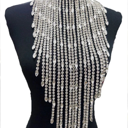 Oversized Crystal Rhinestone Tassel Choker Necklace Drag Queen Stage Body Jewelry
