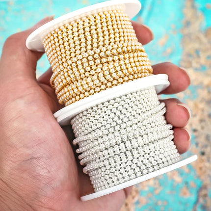 The Stardust Pearl Stream – Premium Glass Rhinestone & ABS Pearl Cup Chain Trim