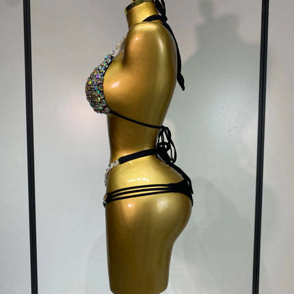 Crystal Diamond Bikini Two-Piece Set Sparkle Stage Performance Outfit