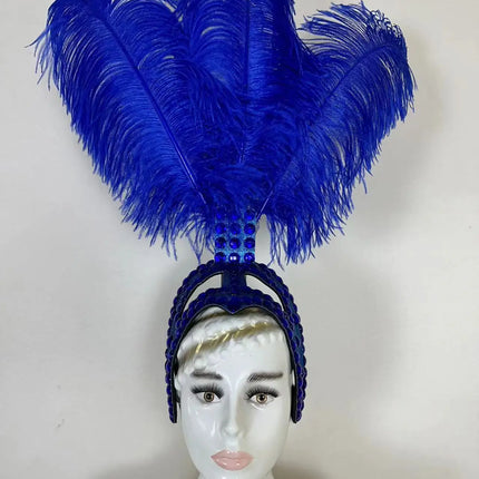 The Stardust Azure Sovereign – Royal Blue Feather Samba Carnival Headdress
