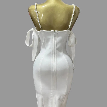 Luxury Pearl Strap Rhinestone Bustier Bandage Mini Dress & Cocktail Party Bodycon