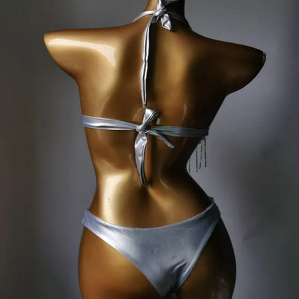 High-Fashion Crystal Mesh Bikini Set – Dazzling Rhinestone Bling Swimsuit & Showgirl Swimwear for Stage Performances & Raves