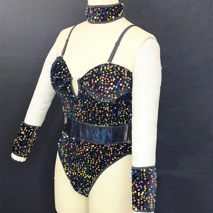 Sequined Rhinestone Bodysuit & Gogo Dance Performance Outfit