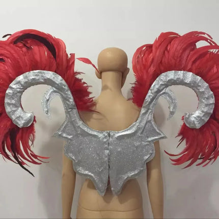 Showgirl Feather Wing Backpiece with Rhinestone Scroll Frames