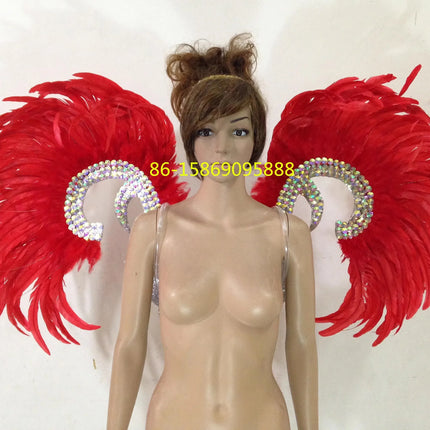 Showgirl Feather Wing Backpiece with Rhinestone Scroll Frames