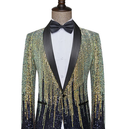 Men's Luxury Gradient Sequin Blazer Shawl Lapel Formal Stage Tuxedo Jacket