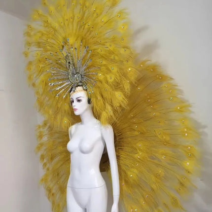 Showgirl Feather Backpiece and Rhinestone Headdress Set