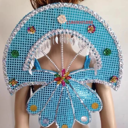 Sequined Butterfly-Style Costume Backpiece with Draped Chain