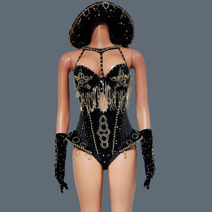 The Stardust Showstopper 4-Piece Rhinestone Ensemble – Luxury Stage Bodysuit & Jumpsuit Set