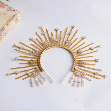 Sunburst Spike Sun Crown-Moon Star Greek Goddess Gold Halo Headband