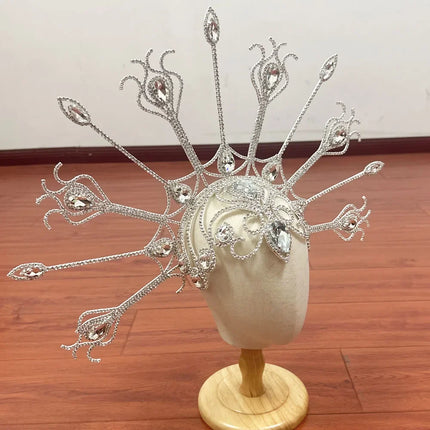 Luxury Peacock Rhinestone Statement Crown – Oversized Crystal Headpiece & Show-Stopping Hair Jewelry for Fashion Shows, Galas & Festivals