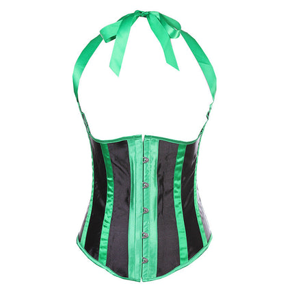 Gothic Striped Satin Halter Underbust Corset Vest 12 Spiral Steel Bones Bustier