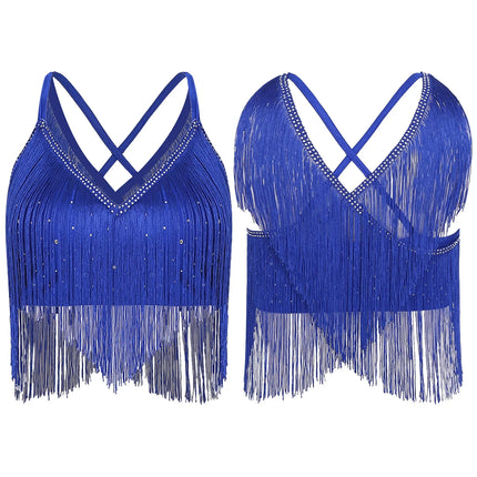 V-Neck Crisscross Back Tassel Fringe Crop Top Latin Salsa Dance Costume