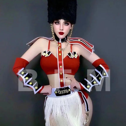 Bar Nightclub DJ DS Gogo Dance Costume Women Dancer Team Stage Party Rave Outfits Military Style Performance Drag Queen Costume