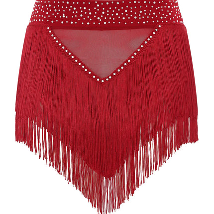 Rhinestone Tassel High-Waist Dance Shorts & Sheer Mesh Fringe Skirt