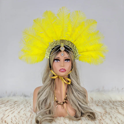 Caribbean Carnival Graduation Ball Feather Headdress & Stage Hair Accessory