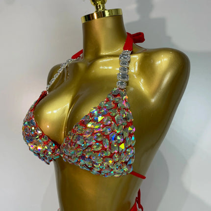 Crystal Diamond Bikini Two-Piece Set Sparkle Stage Performance Outfit