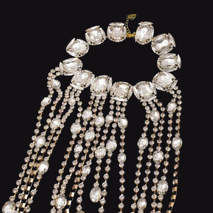 Long Tassel Rhinestone Glass Necklace