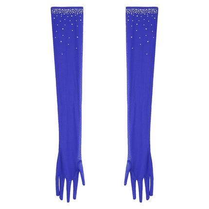 Rhinestone Latin Dance Dress, Mesh Tiered Tassel Bodysuit & Long Gloves Set