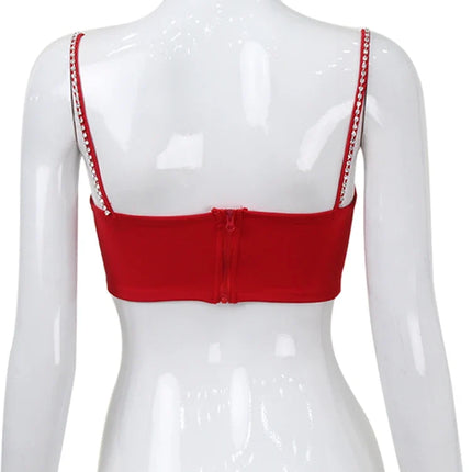 Scarlet Sweetheart Crop Camisole Sculpted Red Bustier Party Bralette Top