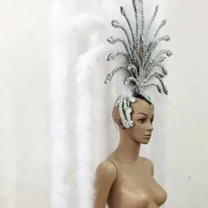 The Stardust Extravaganza Carnival Headdress – Rhinestone & Feather Showgirl Crown