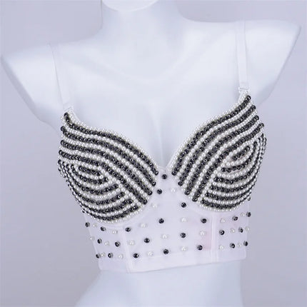 Rhinestone Beaded Bustier Corset Crop Top High Fashion Evening Party Bralette