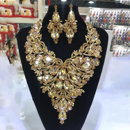 Multicolored Rhinestone Drop Necklace & Earring Set